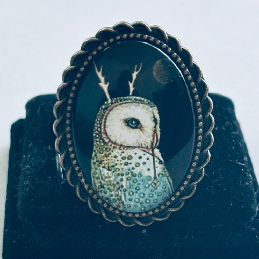 Owl Adjustable Ring with Antlers